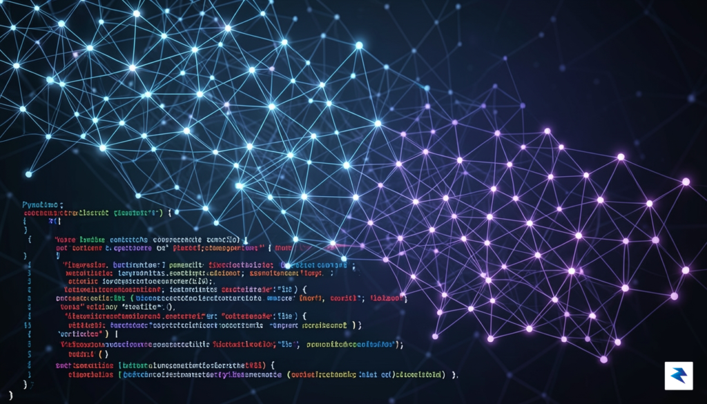 A digital visualization of a glowing, complex neural network architecture&hellip;