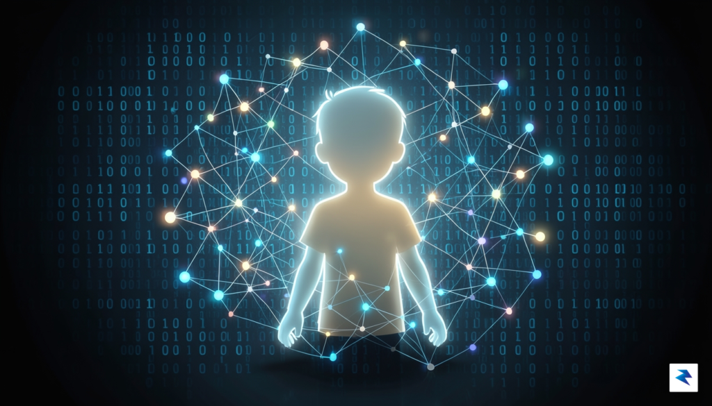 A conceptual illustration depicting a digital silhouette of a child&hellip;