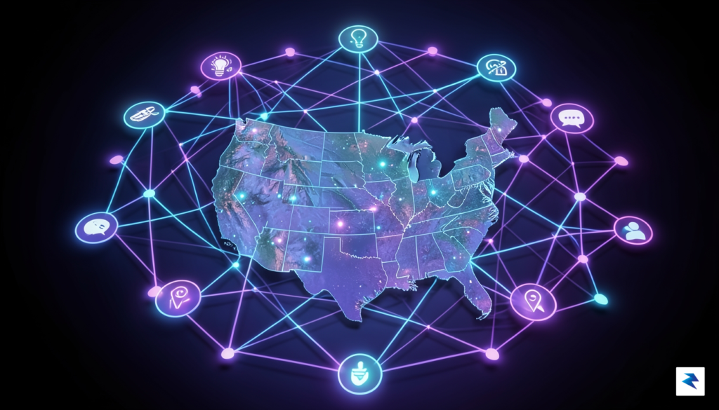 A conceptual digital visualization showing a complex web of glowing&hellip;