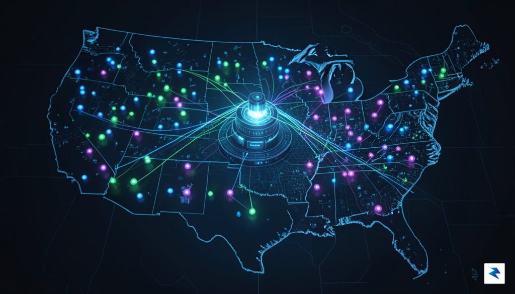 A conceptual illustration showing a digital map of the United&hellip;