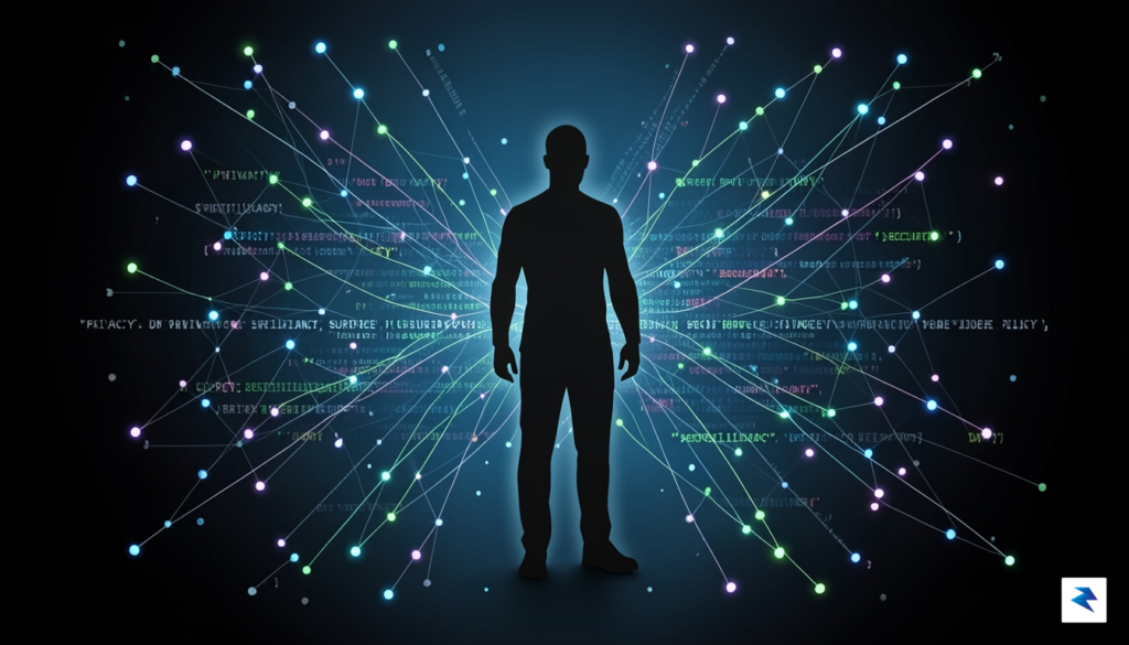 A conceptual illustration depicting a digital silhouette of a person&hellip;