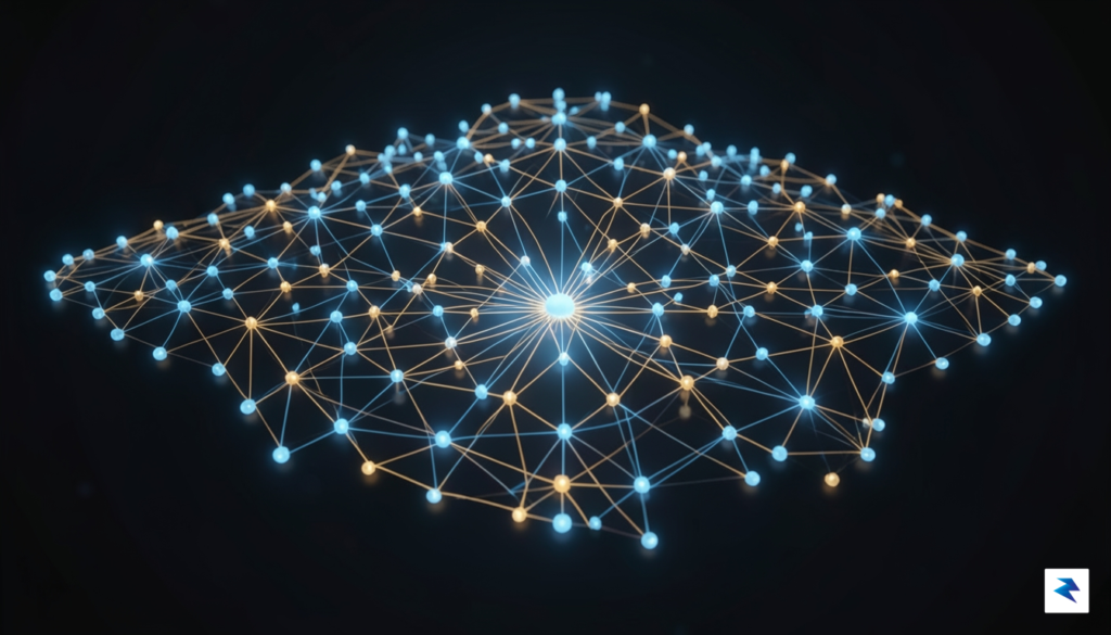 A conceptual digital art piece showing a network of interconnected&hellip;