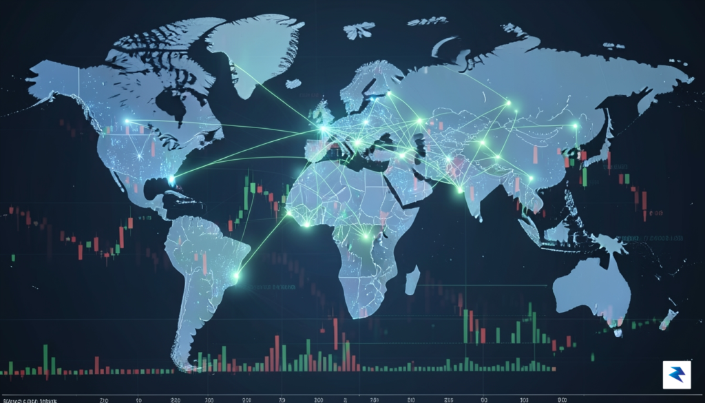 A digital visualization showing a glowing, interconnected global network of&hellip;