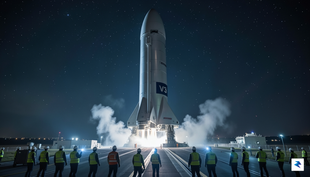 A high-angle, cinematic shot of the SpaceX Starship V3 sitting&hellip;