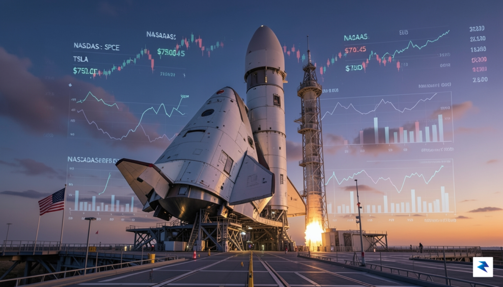 A wide-angle digital illustration showing a Starship rocket sitting on&hellip;
