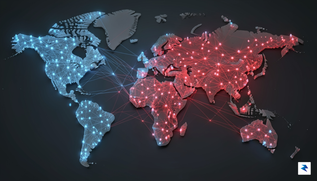 A digital visualization showing thousands of glowing nodes on a&hellip;