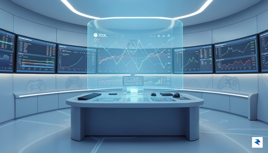 A conceptual digital illustration showing a clean, modern control room&hellip;