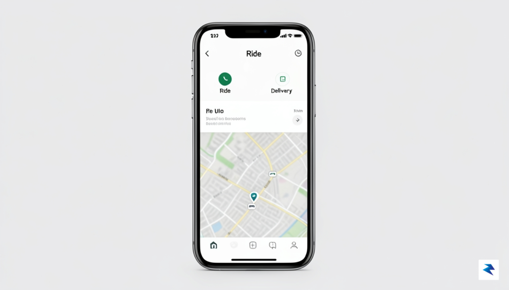 A modern, sleek smartphone screen displaying a streamlined Uber app&hellip;