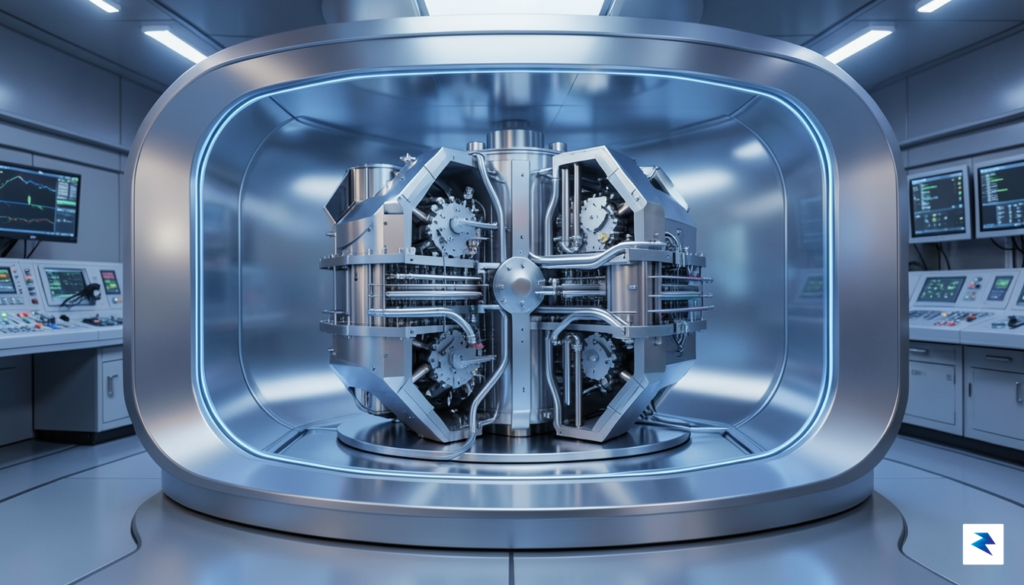 A conceptual 3D render of a modular nuclear reactor core…