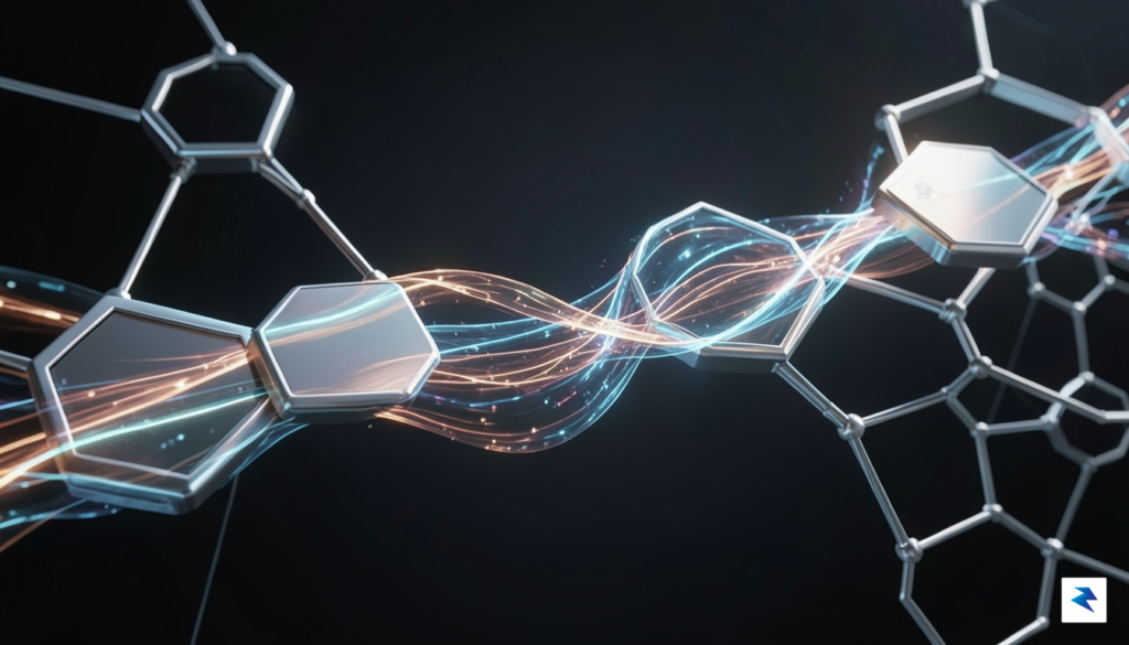 A conceptual digital visualization showing a high-speed data stream flowing…