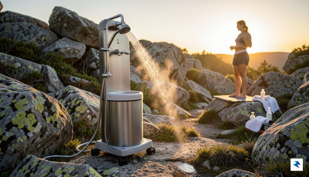 A rugged, high-end portable shower unit set up on a&hellip;