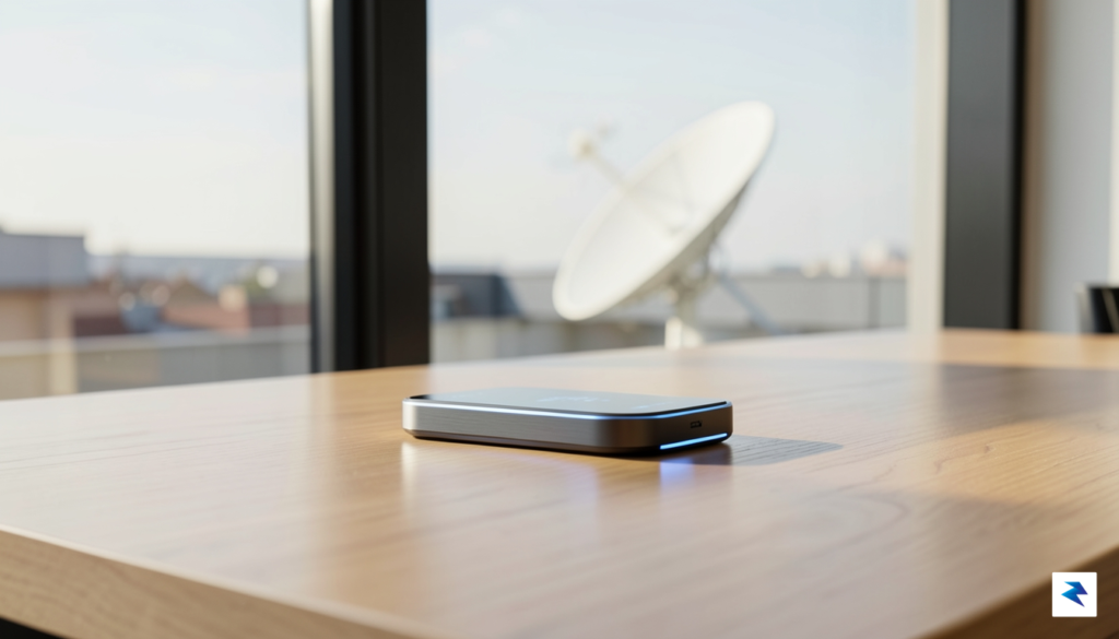 A sleek, minimalist handheld device with a dark metallic finish…