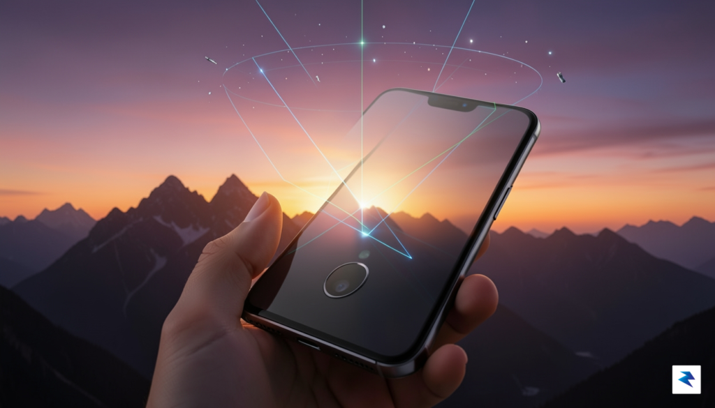 A sleek, futuristic smartphone held against a backdrop of a…
