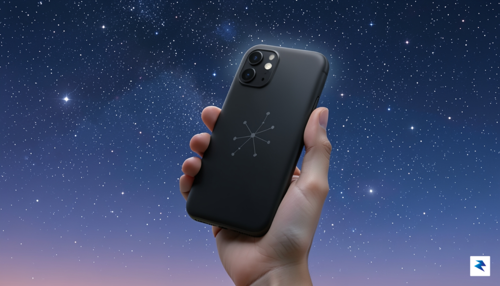 A conceptual, sleek smartphone device featuring a minimalist design with…