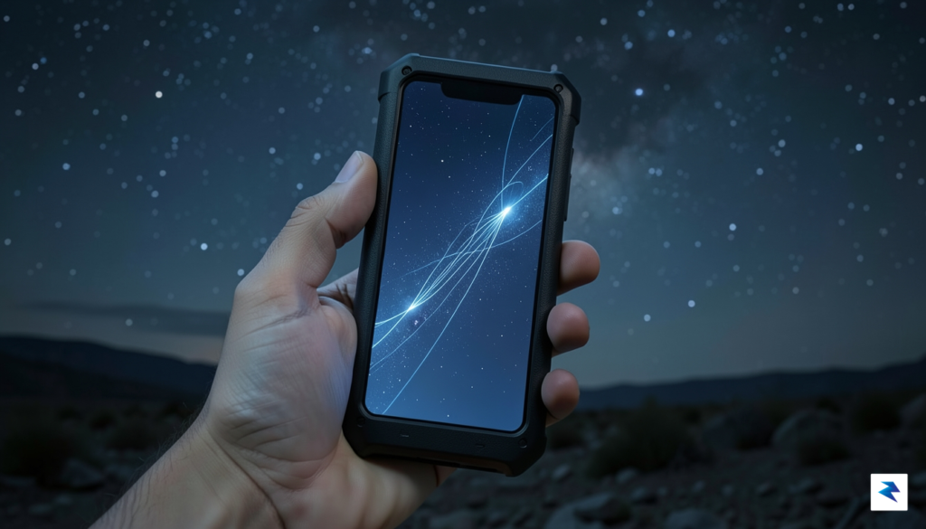 A sleek, rugged handheld device with a minimalist interface glowing…