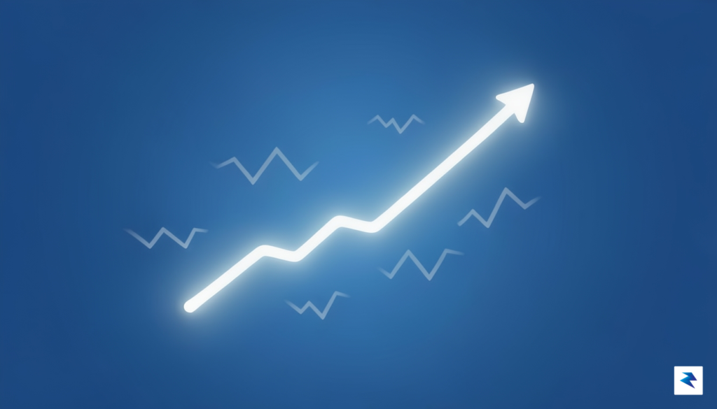 A conceptual digital illustration showing a steady, upward-sloping trend line…