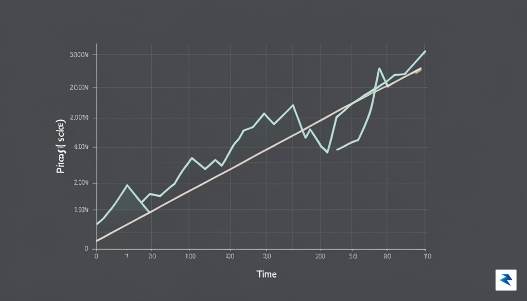 A clean, minimalist infographic showing a Bitcoin price chart on…