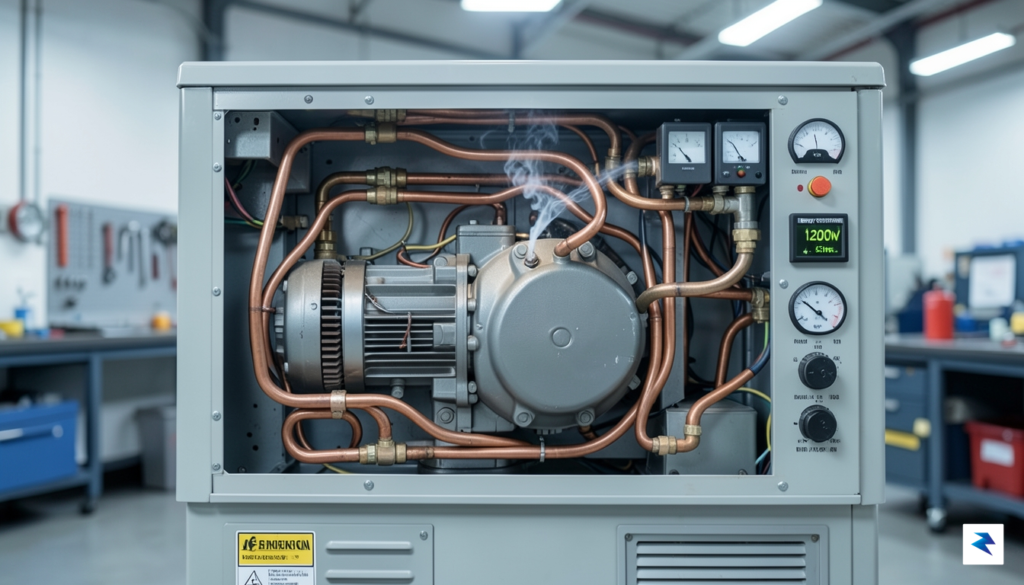 A detailed illustration of a traditional air conditioning unit's internal…