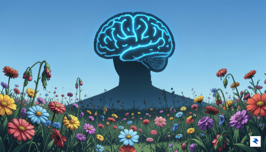A conceptual illustration showing a digital garden where flowers representing&hellip;