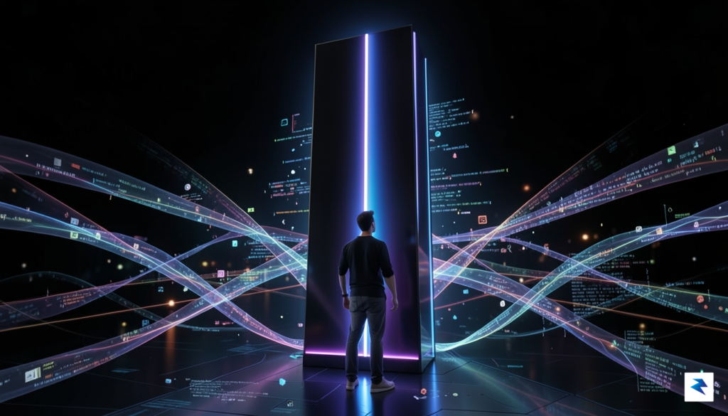 A conceptual illustration showing a person standing in front of&hellip;