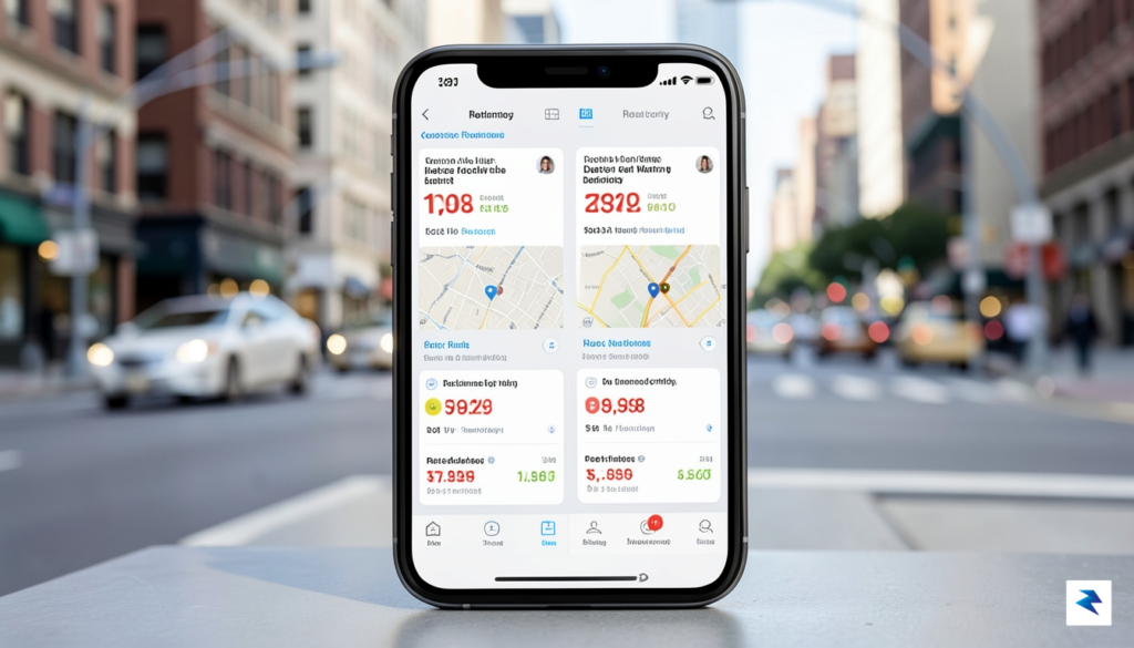 A smartphone screen showing a side-by-side comparison of two ride-sharing&hellip;