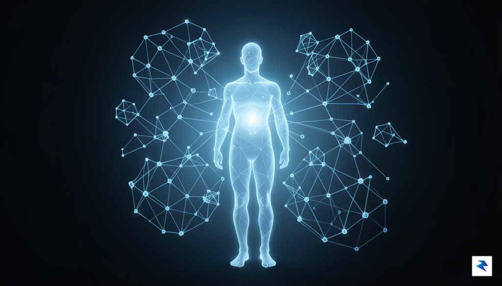 A conceptual digital illustration showing a glowing human silhouette being…