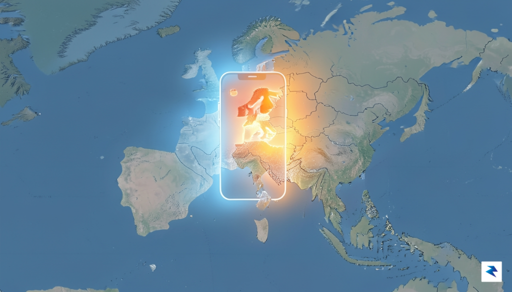 A conceptual digital illustration showing a glowing smartphone silhouette fading…