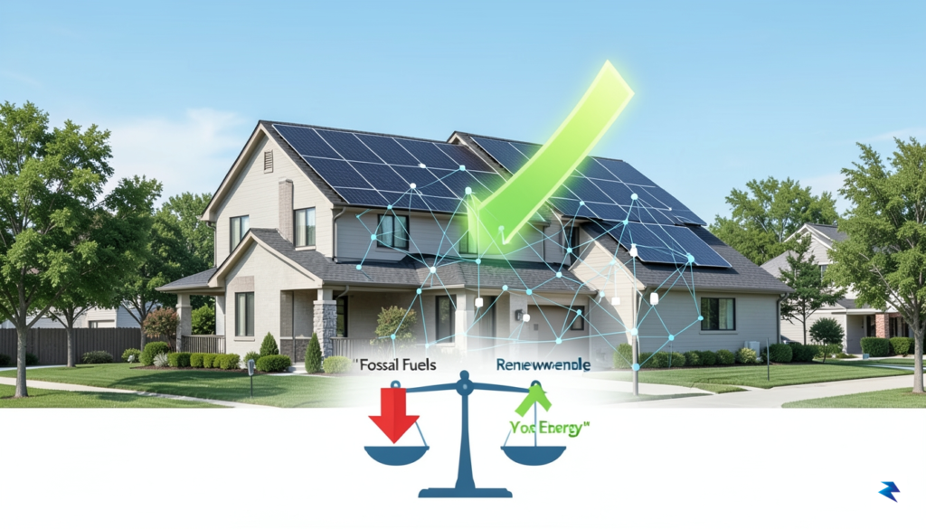 A digital infographic illustration showing a house with solar panels&hellip;