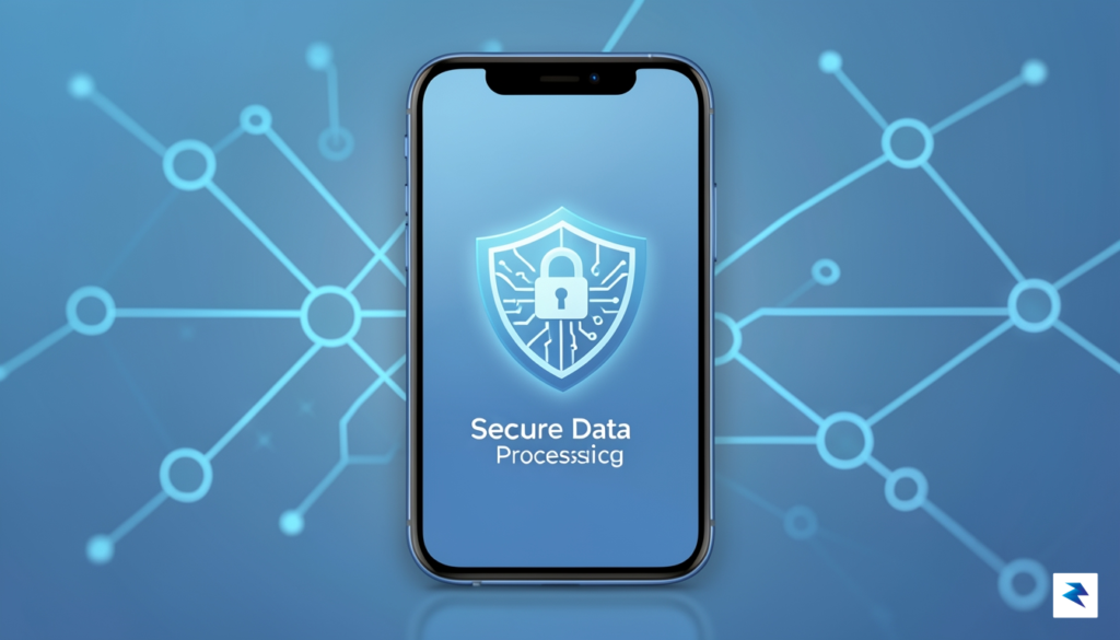A sleek, modern smartphone interface displaying a secure, encrypted data…