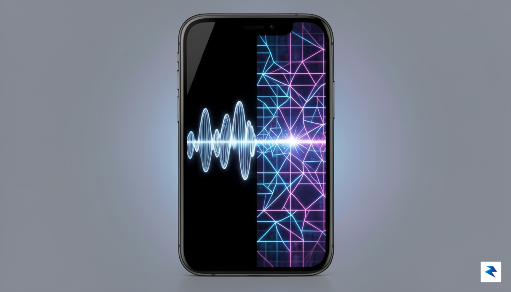 A conceptual digital art piece showing a smartphone screen displaying…