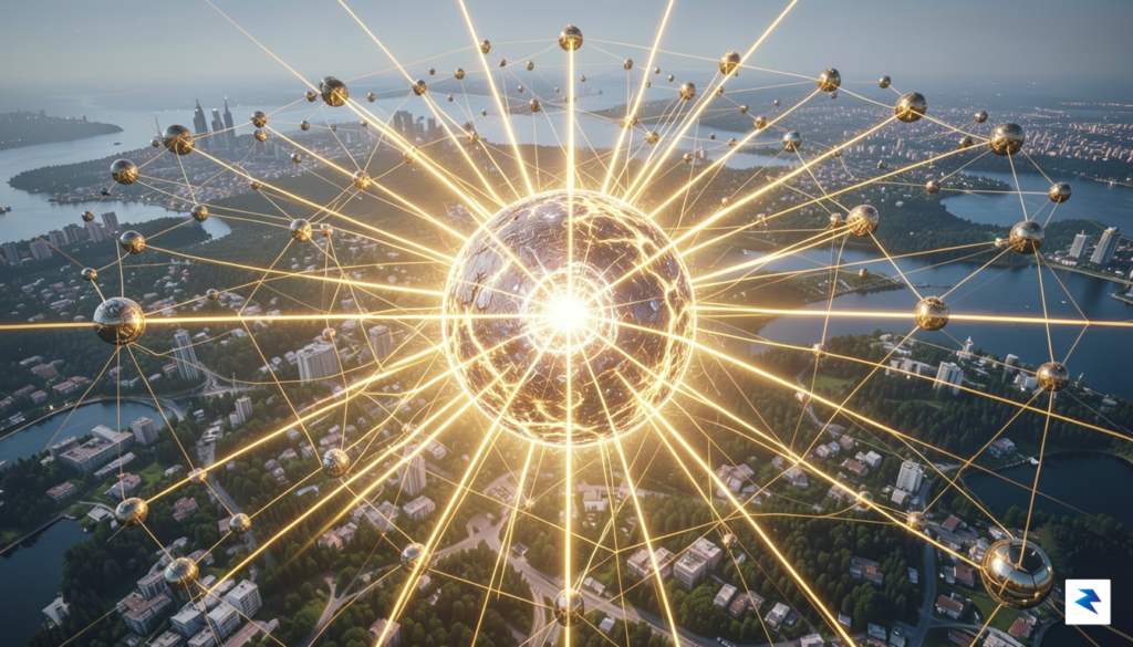 A conceptual digital illustration showing bright, concentrated golden lines of…