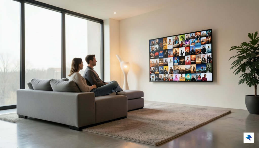 A modern, minimalist living room with a person staring at&hellip;