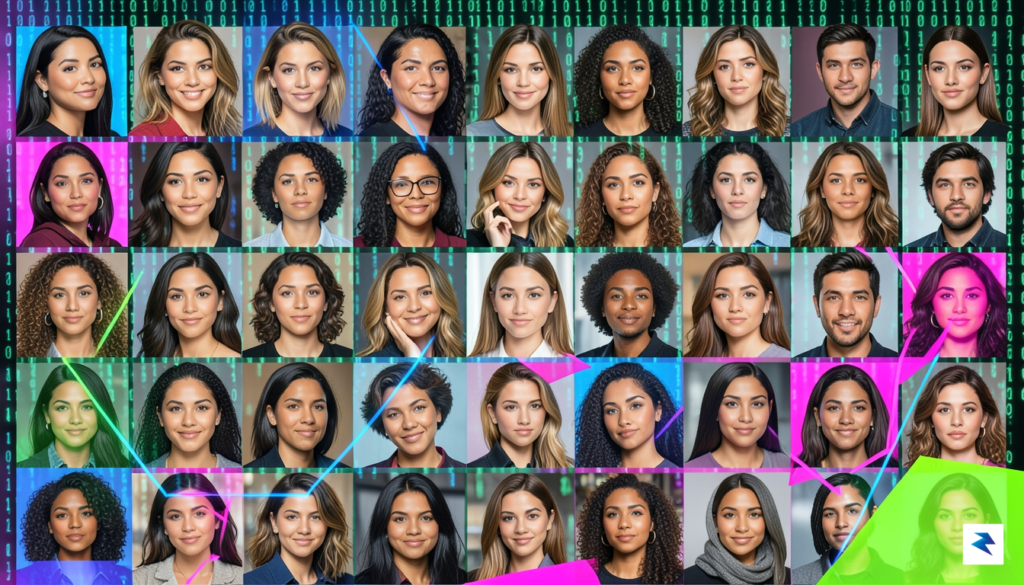 A digital composite showing a grid of generic, high-definition influencer&hellip;
