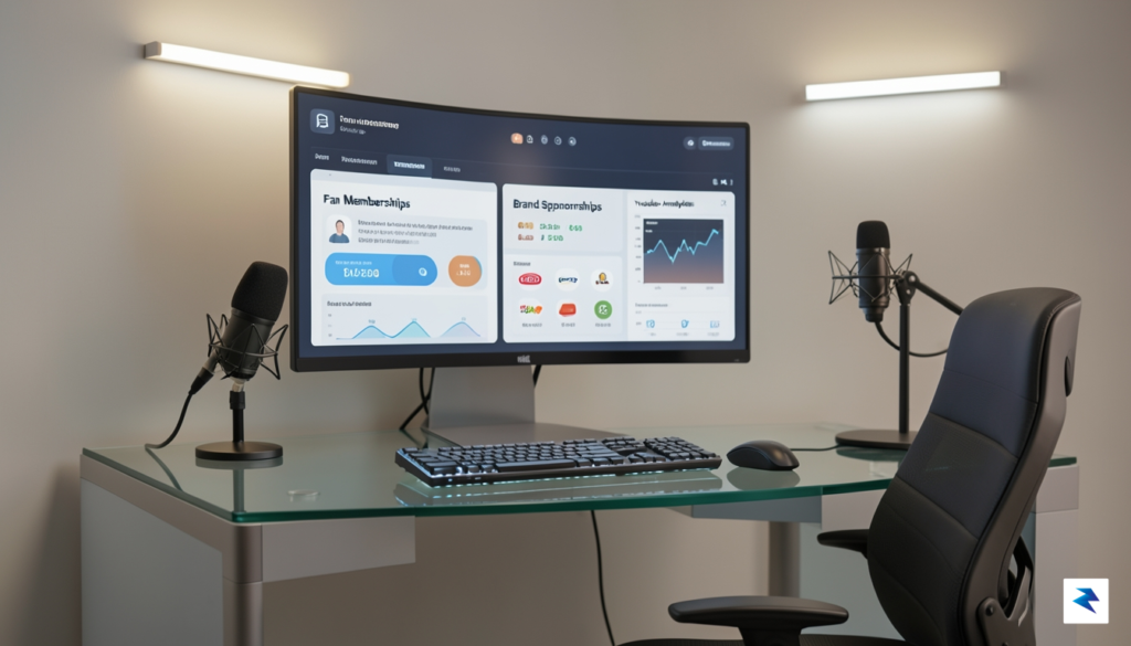 A conceptual illustration showing a digital creator&rsquo;s dashboard displaying diverse&hellip;