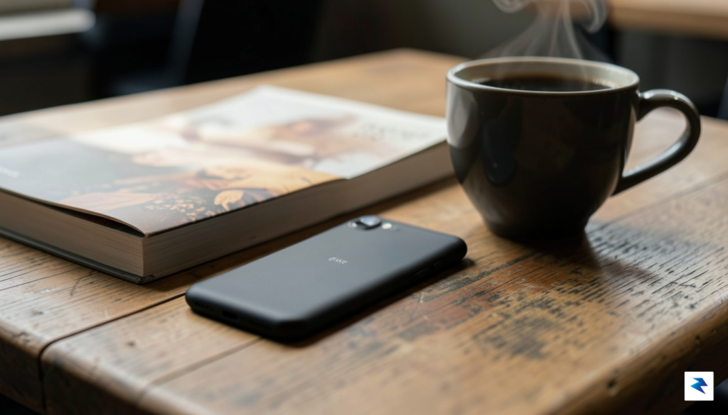 A minimalist, high-quality photograph of a Light Flip phone resting…