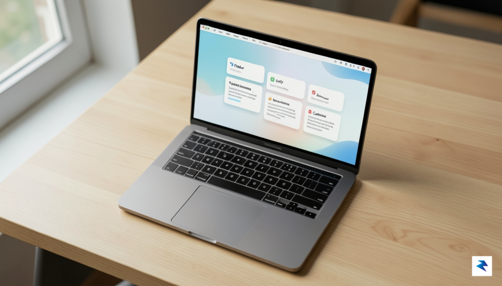 A sleek, top-down view of a modern MacBook Pro sitting…