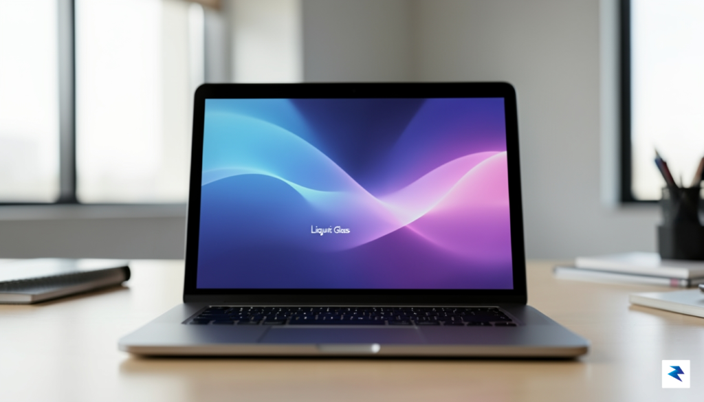 A sleek, modern laptop screen displaying the refined, translucent aesthetics…