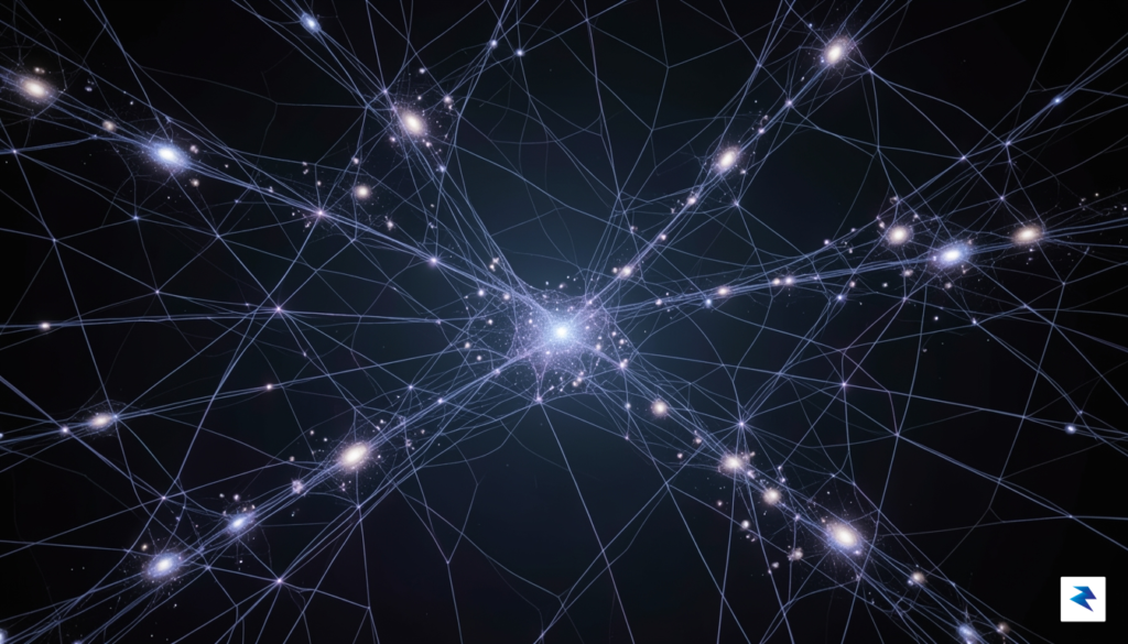 A vibrant, high-resolution digital rendering of the cosmic web, showing&hellip;