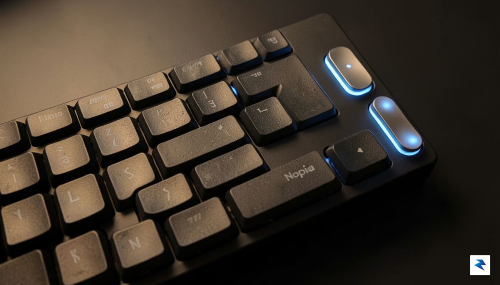 A close-up, top-down shot of the Nopia keyboard, focusing on&hellip;