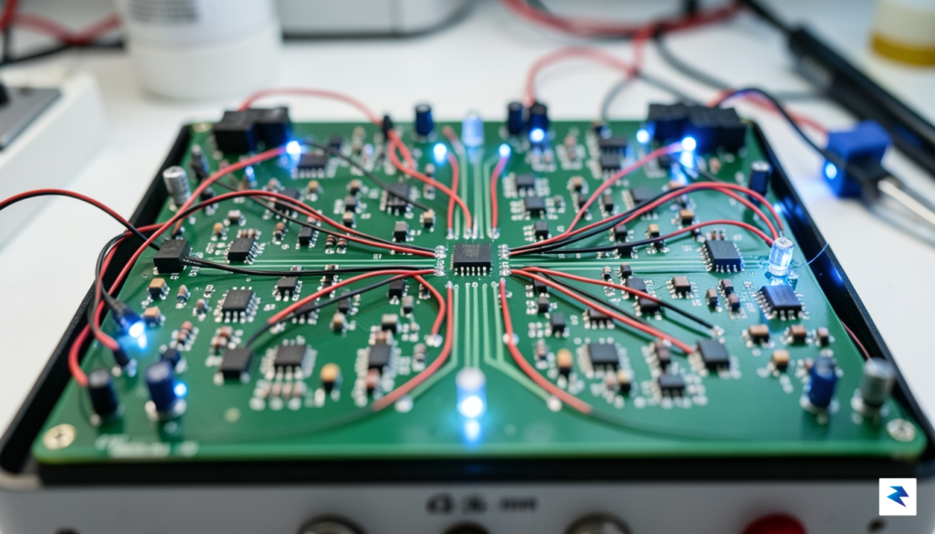 A close-up macro shot of a sophisticated circuit board inside&hellip;