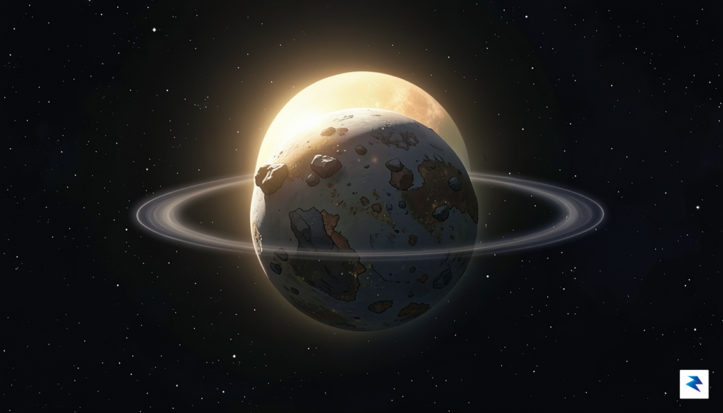 An artistic rendering of a rocky exoplanet silhouetted against its…
