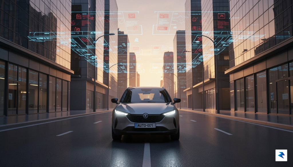A wide-angle digital illustration showing a futuristic, empty city street&hellip;