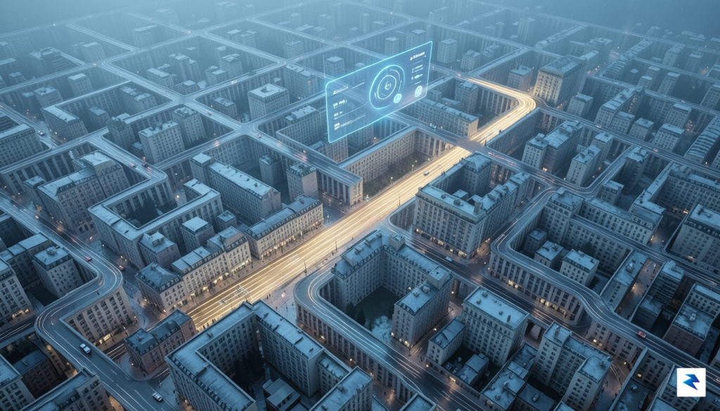 A conceptual digital illustration showing a complex maze of interconnected&hellip;