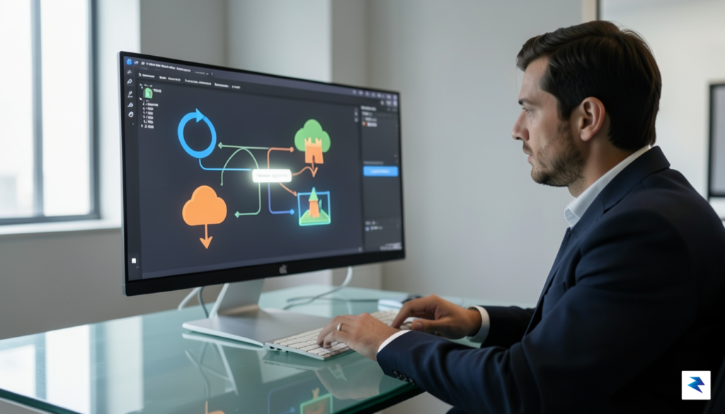 A person carefully reviewing a complex digital workflow on a&hellip;
