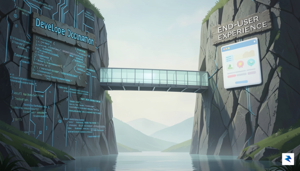 A conceptual image showing a bridge connecting two cliffs, one&hellip;
