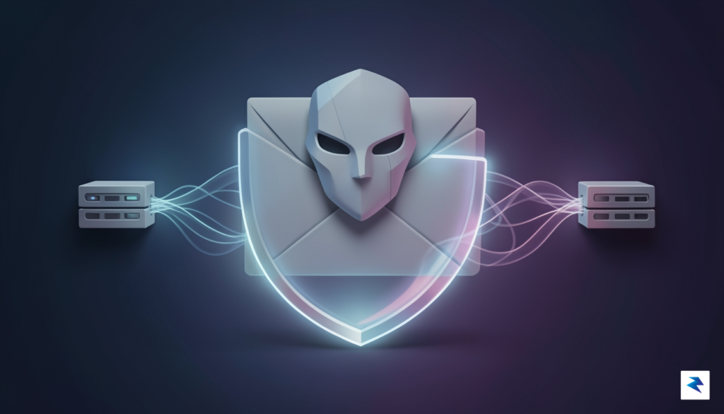 A conceptual digital illustration showing a masked email icon with…