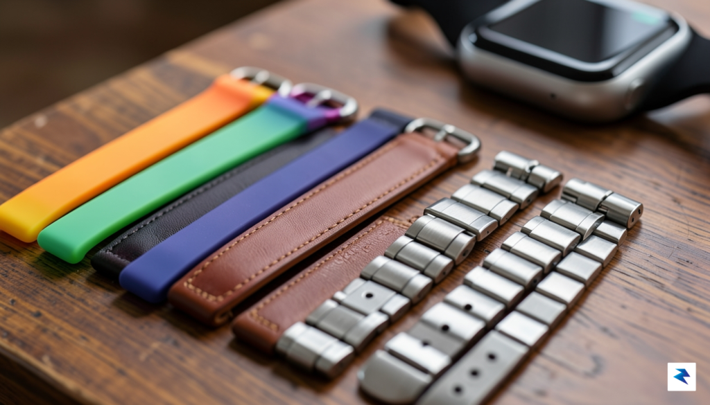 A close-up, high-definition photograph of a variety of Apple Watch…