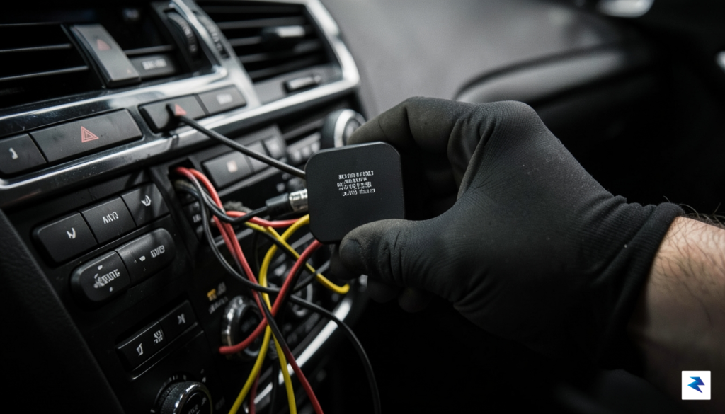 A close-up, high-contrast photograph of a technician&rsquo;s hand installing a&hellip;