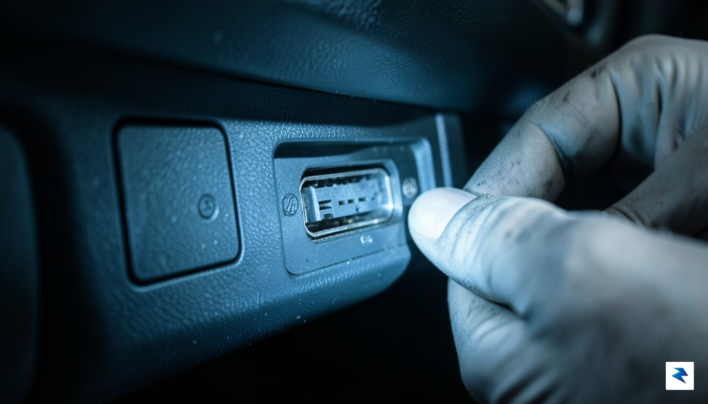 A close-up, high-detail photograph of a vehicle's OBD-II port area&hellip;