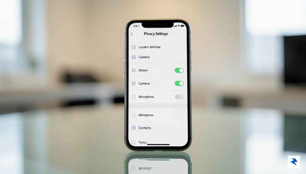 A close-up shot of a smartphone screen showing a privacy…